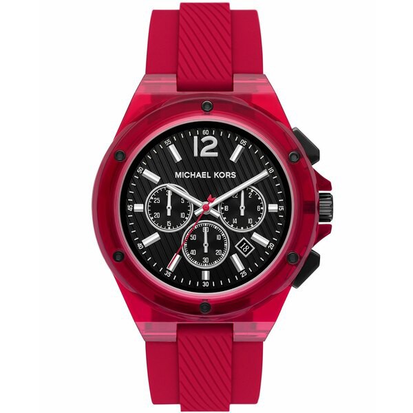 マイケルコース メンズ 腕時計 アクセサリー Men's Lennox Chronograph Red Translucent Nylon and Silicone Band Watch 45mm Red