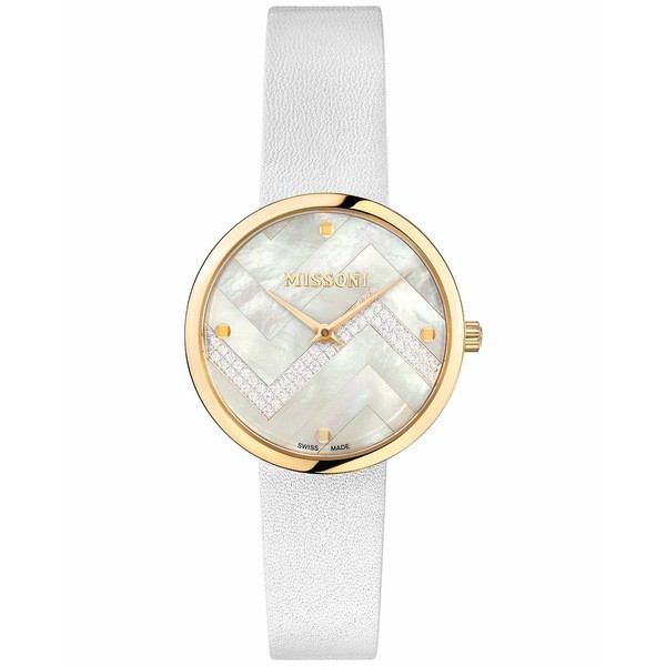 ミッソーニ レディース 腕時計 アクセサリー Women's Swiss M1 Diamond (1/3 ct. t.w.) White Leather Strap Watch 34mm Ip Champagne