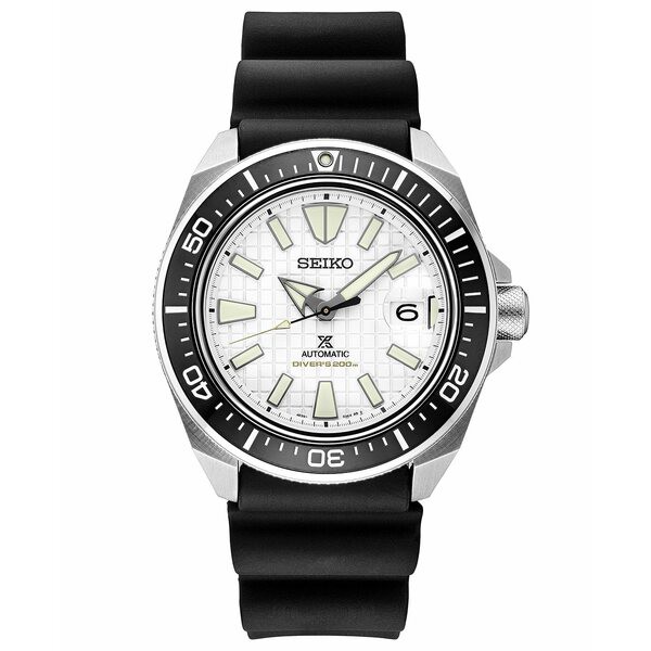 セイコー メンズ 腕時計 アクセサリー Men's Automatic Prospex Black Silicone Strap Watch 44mm White