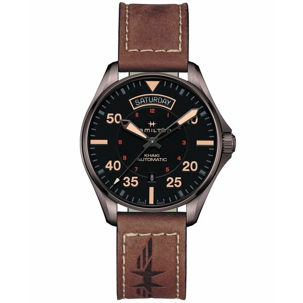 ハミルトン メンズ 腕時計 アクセサリー Men's Swiss Automatic Khaki Pilot Brown Leather Strap Watch 42mm No Color