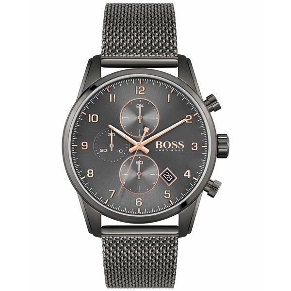 ボス メンズ 腕時計 アクセサリー Men's Skymaster Chronograph Gray Stainless Steel Mesh Bracelet Watch 44mm Grey