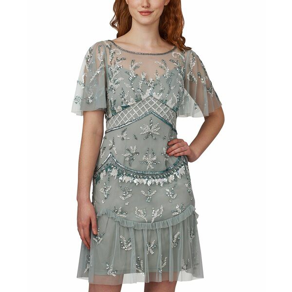 アドリアナ パペル レディース ワンピース トップス Flutter-Sleeve Boho Cocktail Dress Frosted Sage