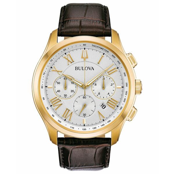 ブロバ メンズ 腕時計 アクセサリー Men's Chronograph Wilton Brown Leather Strap Watch 46.5mm No Color