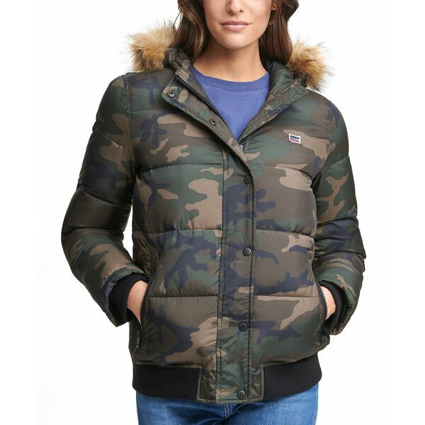 リーバイス レディース ジャケット＆ブルゾン アウター Performance Snorkel Coat with Detachable Faux Fur Trim Hood Camouflage