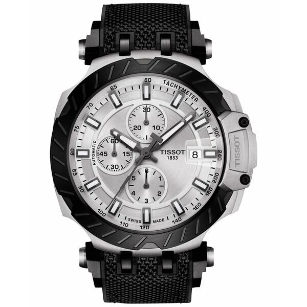 ティソット メンズ 腕時計 アクセサリー Men's Swiss Automatic Chronograph T-Race Black Rubber Strap Watch 48.8mm Black