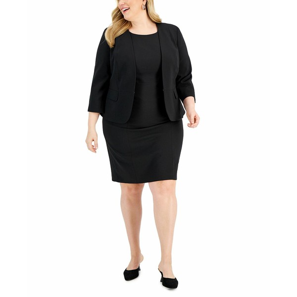 ル スーツ レディース ワンピース トップス Plus Size Open-Front Sheath Dress Suit Black