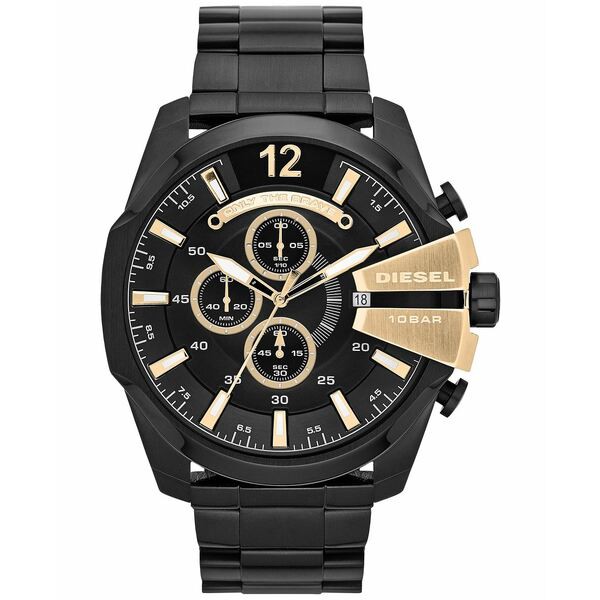 ディーゼル メンズ 腕時計 アクセサリー Men's Chronograph Mega Chief Black Ion-Plated Stainless Steel Bracelet Watch 51x59mm DZ433