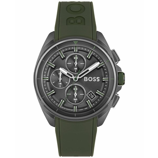 ボス メンズ 腕時計 アクセサリー Volane Men's Chronograph Green Silicone Strap Watch 44mm Grey