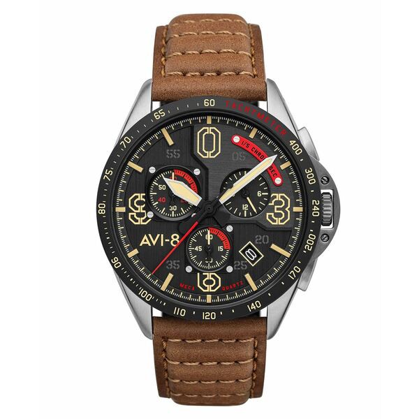 アヴィエイト メンズ 腕時計 アクセサリー Men's P-51 Mustang Blakeslee Chronograph Bronze Oak Brown Genuine Leather Strap Watch, 4