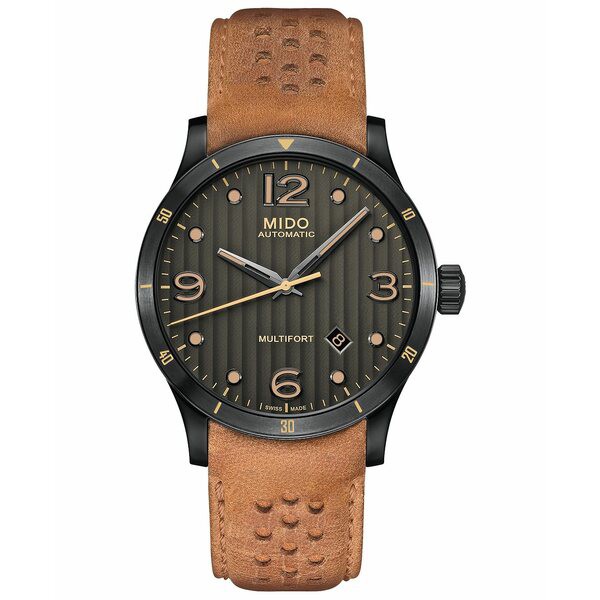 ミド メンズ 腕時計 アクセサリー Men's Swiss Automatic Multifort Brown Leather Strap Watch 42mm Brown