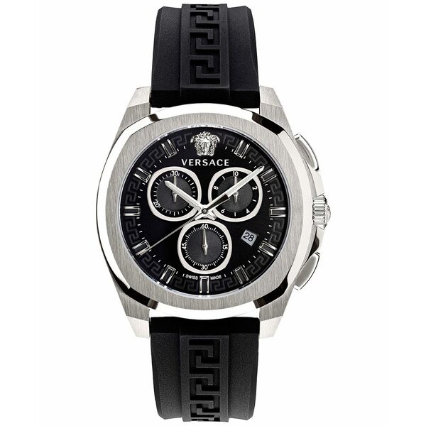 ヴェルサーチ メンズ 腕時計 アクセサリー Men's Chronograph Geo Black Silicone Strap Watch 43mm Stainless Steel