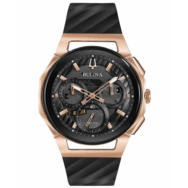 ブロバ メンズ 腕時計 アクセサリー Men's Chronograph Curv Black Rubber Strap Watch 44mm No Color