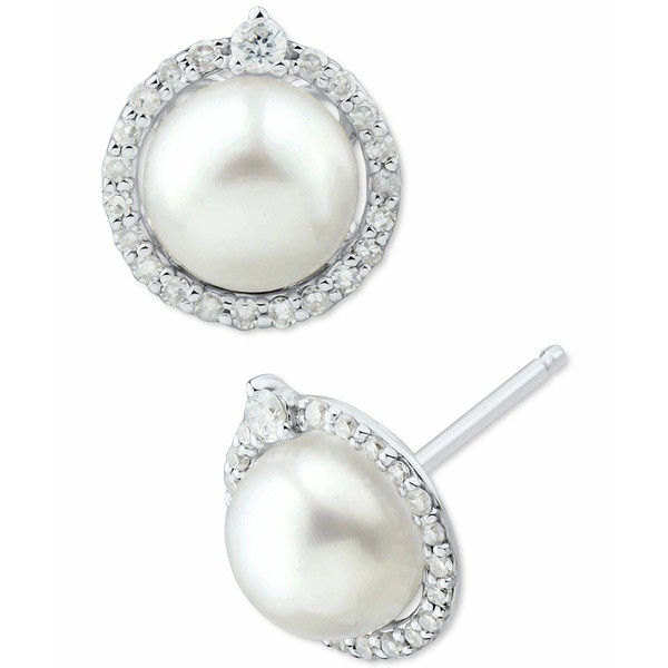 ホノラ レディース ピアス＆イヤリング アクセサリー Cultured Freshwater Pearl (6mm) & Diamond (1/6 ct. t.w.) Halo Stud Earrings in