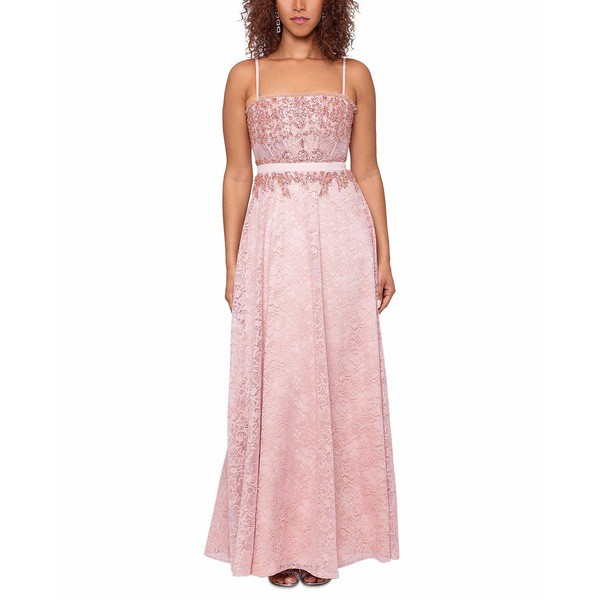 ベッツィ アンド アダム レディース ワンピース トップス Beaded Lace Gown Blush