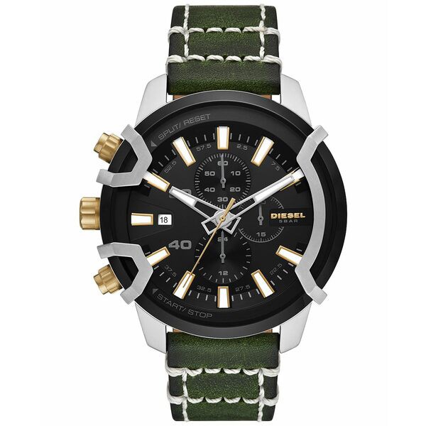 ディーゼル メンズ 腕時計 アクセサリー Men's Chronograph Griffed Dark Green Leather Strap Watch 48mm Dark Green