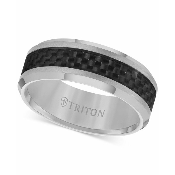 トライトン メンズ リング アクセサリー Men's Tungsten Carbide Ring, Black Carbon Fiber Stripe Wedding Band Tungsten