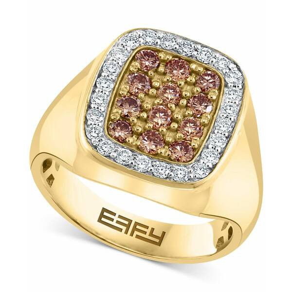 エフィー コレクション メンズ リング アクセサリー EFFY® Men's Espresso and White Diamond (1-1/4 ct. t.w.) Ring 14K Yellow Gol