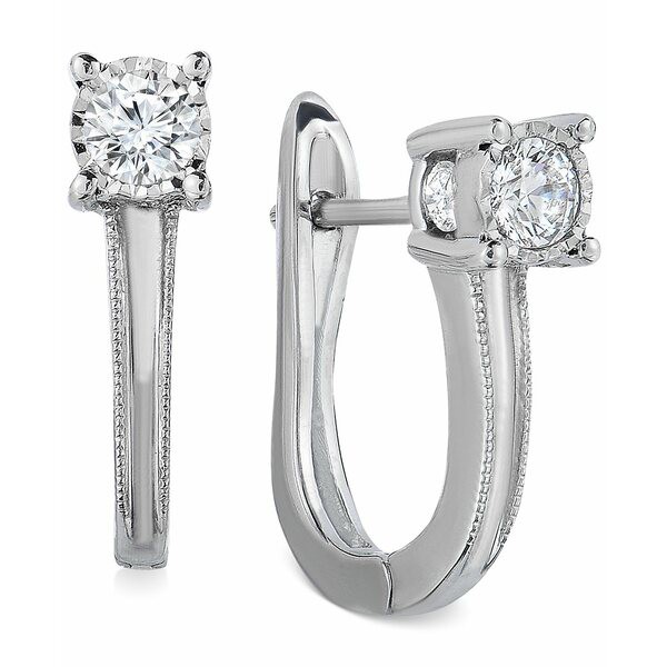 トゥルーミラクル レディース ピアス＆イヤリング アクセサリー Diamond Leverback Hoop Earrings (1/2 ct. t.w.) in 10k White Gold Whi