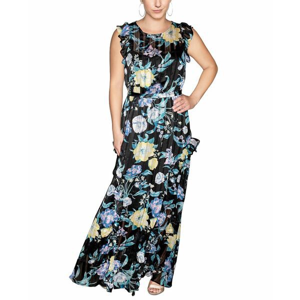 ライチェルレイチェルロイ レディース ワンピース トップス Ruffled Floral-Print Maxi Dress Black Floral