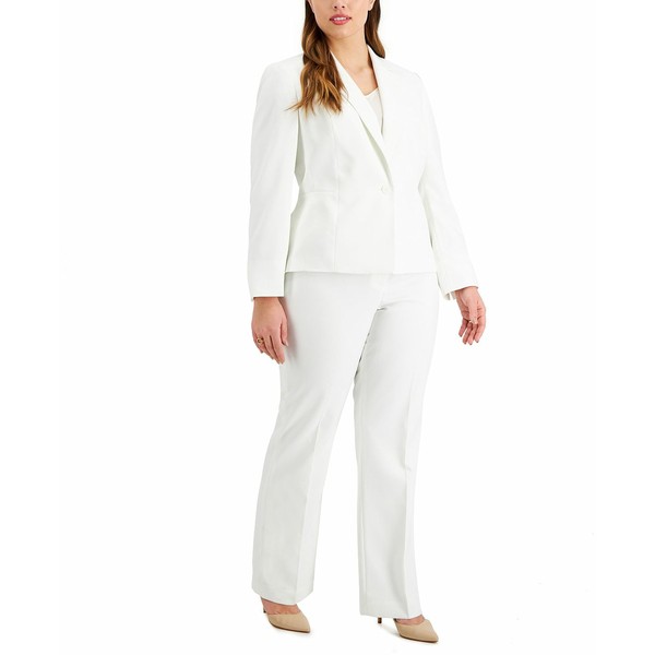 ル スーツ レディース カジュアルパンツ ボトムス Plus Size Single-Button Notch-Collar Pantsuit Vanilla Ice