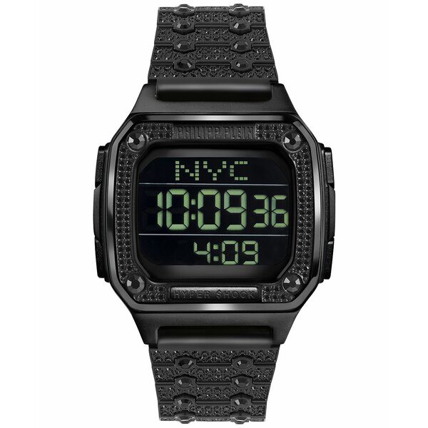 フィリッププレイン メンズ 腕時計 アクセサリー Men's Digital Hyper Shock Black Stainless Steel Bracelet Watch 44mm Ip Black