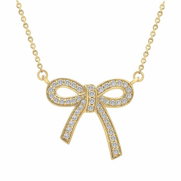 ラップド レディース ネックレス・チョーカー・ペンダントトップ アクセサリー Diamond Bow Pendant Necklace (1/4 ct. t.w.) in 14k Ye