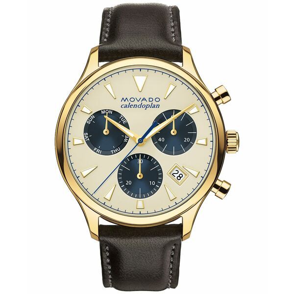 モバド メンズ 腕時計 アクセサリー Men's Swiss Chronograph Heritage Series Calendoplan Brown Leather Strap Watch 43mm 3650007 Bro