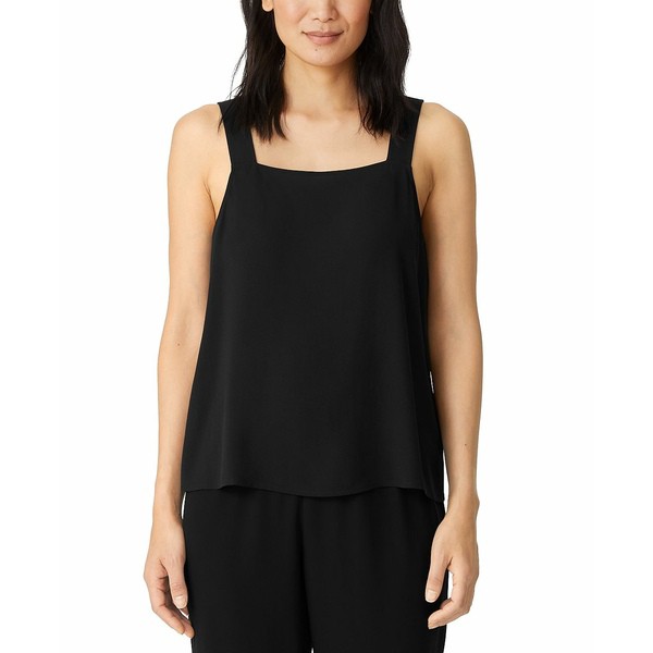 エイリーンフィッシャー レディース カットソー トップス Women's Silk Square-Neck Cami Top Black