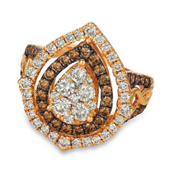 ルヴァン レディース リング アクセサリー Chocolate & Nude Diamond Cluster Halo Ring (1-9/10 ct. t.w.) in 14k Rose, Yellow or Whit