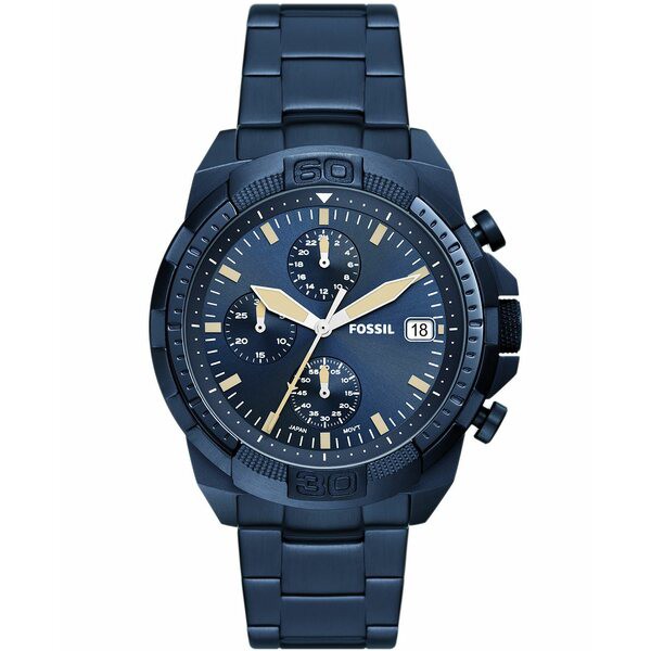 フォッシル メンズ 腕時計 アクセサリー Men's Bronson Chronograph, Blue Ion Plating Stainless Bracelet Watch 44mm Blue