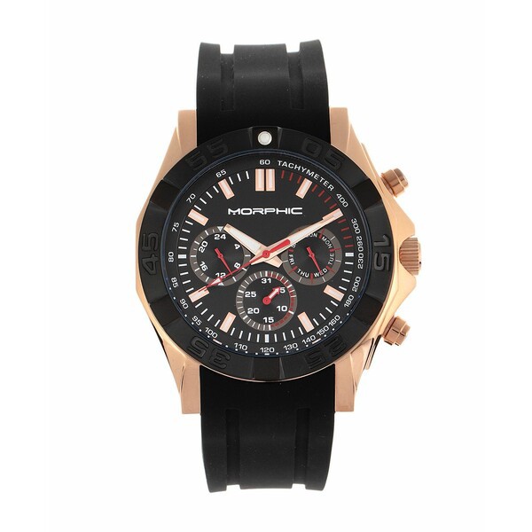 モルフィック レディース 腕時計 アクセサリー Women's M75 Series Tachymeter Gray or Black Silicone Strap Watch, 53mm Rose Gold-Ton