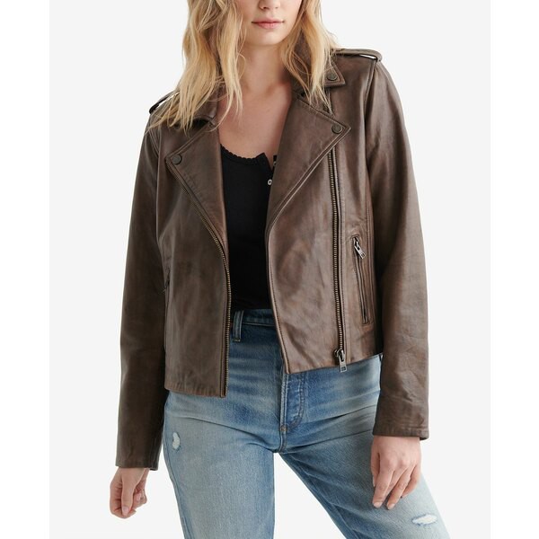 ラッキーブランド レディース ジャケット＆ブルゾン アウター Women's Classic Leather Moto Jacket Brown Beige