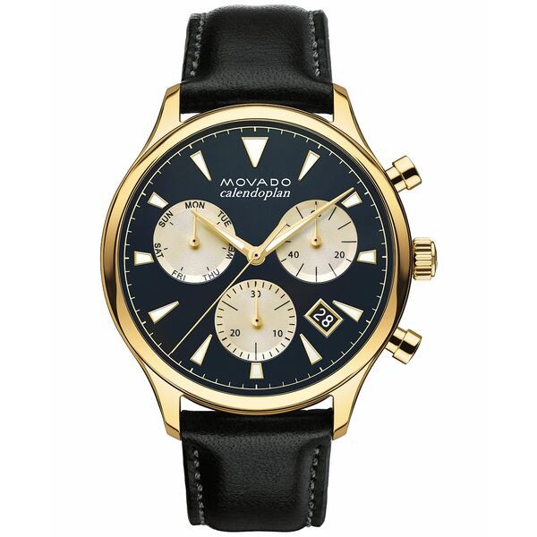 モバド メンズ 腕時計 アクセサリー Men's Swiss Chronograph Heritage Series Calendoplan Black Leather Strap Watch 43mm 3650006 Bla