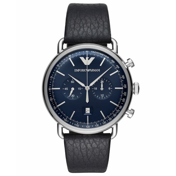 エンポリオ アルマーニ メンズ 腕時計 アクセサリー Men's Chronograph Blue Leather Strap Watch 43mm Blue