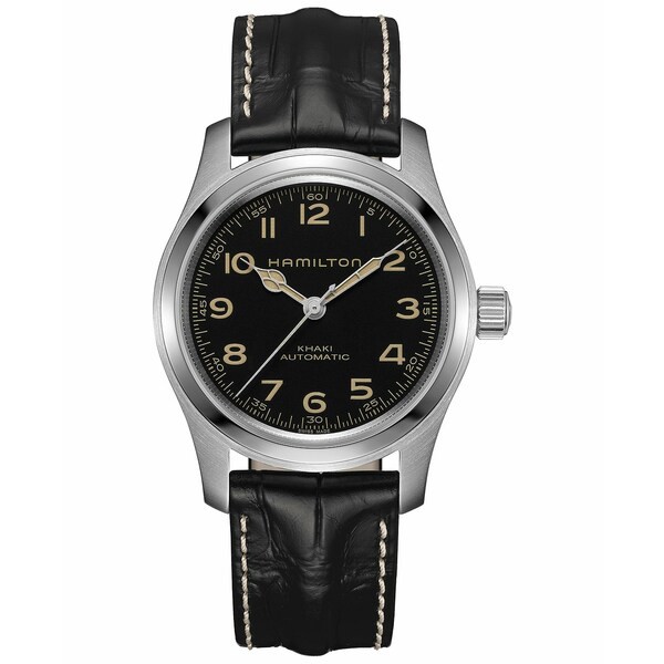 ハミルトン メンズ 腕時計 アクセサリー Men’s Swiss Automatic Khaki Field Black Leather Strap Watch 42mm Black