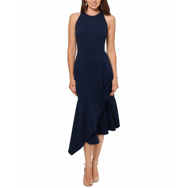 ベッツィ アンド アダム レディース ワンピース トップス Asymmetrical-Hem Midi Dress Navy