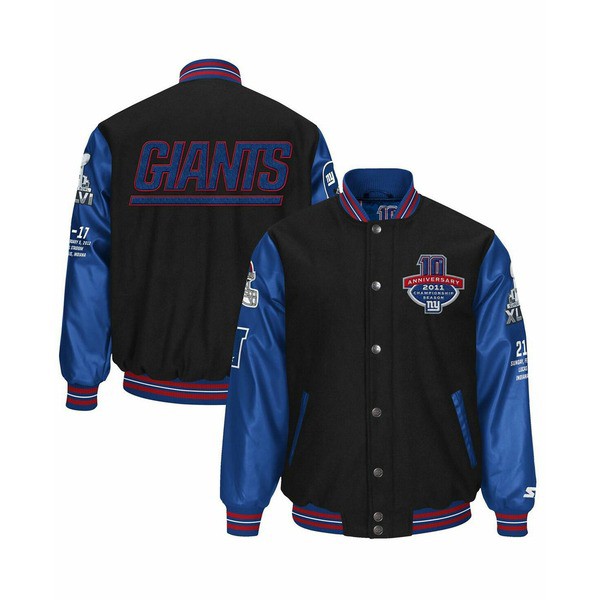 スターター メンズ ジャケット＆ブルゾン アウター Men's Black, Royal New York Giants Super Bowl XLVI 10-Year Anniversary Varsity F