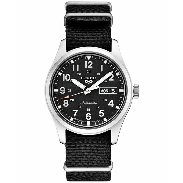 セイコー メンズ 腕時計 アクセサリー Men's Automatic 5 Sports Black Nylon Strap Watch 43mm Black