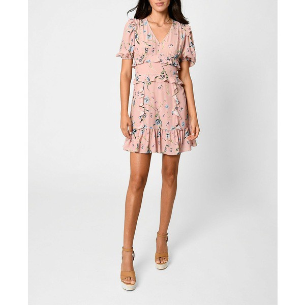 ニコルミラー レディース ワンピース トップス Women's Tossed Tulip V-Neck Mini Dress Pink Multi