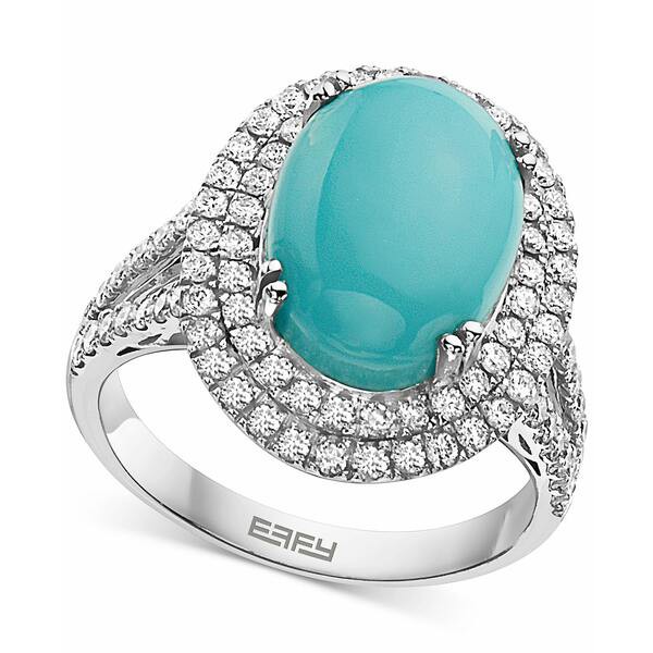 エフィー コレクション レディース リング アクセサリー EFFY® Turquoise & Diamond (7/8 ct. t.w.) Halo Ring in 14k White Gold 14