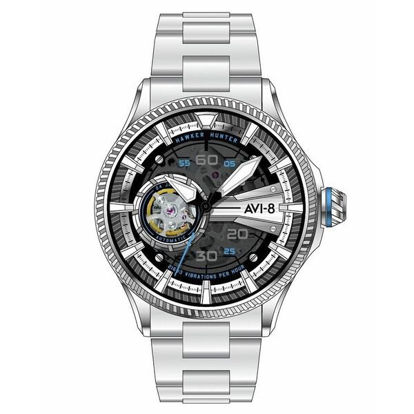 アヴィエイト メンズ 腕時計 アクセサリー Men's Hawker Hunter Avon Automatic Diamonds Silver Tone Stainless Steel Bracelet Watch,