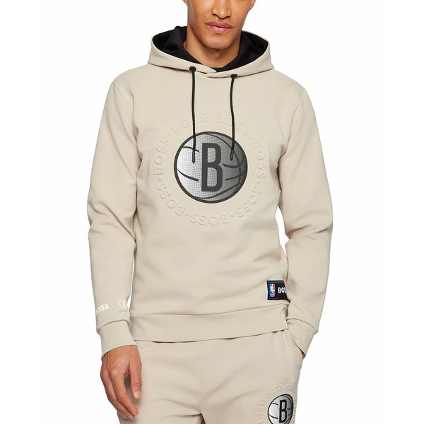 ヒューゴボス メンズ シャツ トップス BOSS x NBA Men's Brooklyn Nets Hooded Sweatshirt Light Beige