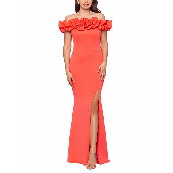 エスケープ レディース ワンピース トップス Ruffled Off-The-Shoulder Scuba Gown Coral