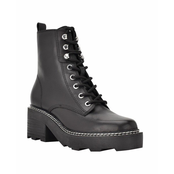 カルバンクライン レディース ブーツ＆レインブーツ シューズ Women's Abeni Heeled Lace Up Lug Sole Combat Boots Black