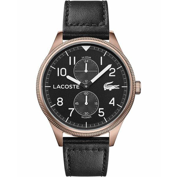 ラコステ メンズ 腕時計 アクセサリー Men's Chronograph Continental Black Leather Strap Watch 44mm Black