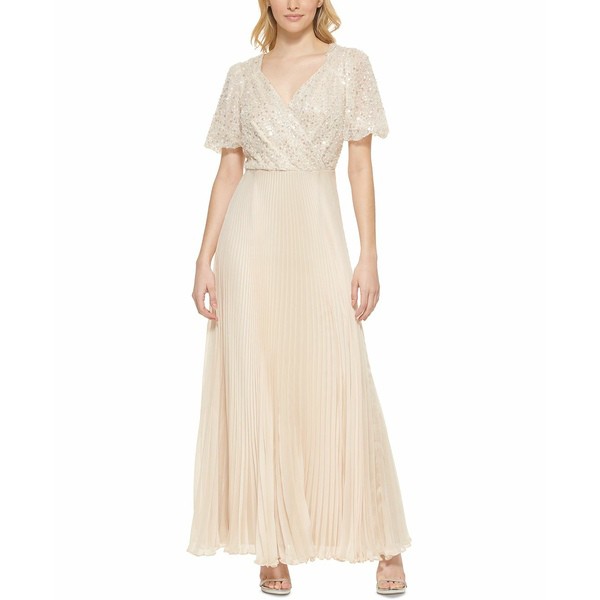 ダナ キャラン ニューヨーク レディース ワンピース トップス Women's Embellished-Top Pleated Gown Vanilla