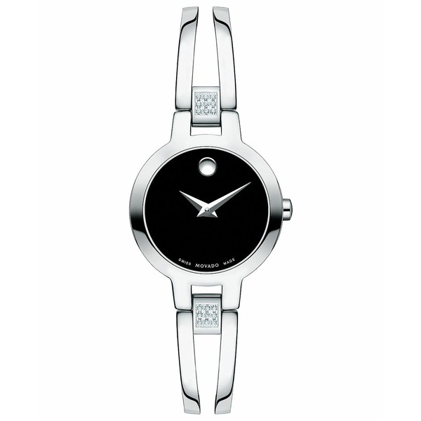 モバド レディース 腕時計 アクセサリー Women's Swiss Amorosa Diamond-Accent Stainless Steel Bangle Bracelet Watch 24mm Silver/Bla