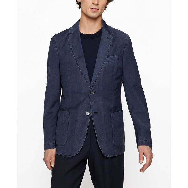 ヒューゴボス メンズ ジャケット＆ブルゾン アウター BOSS Men's Slim-Fit Single-Breasted Jacket Dark Blue