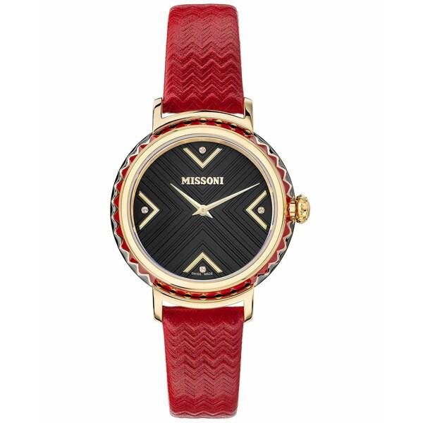 ミッソーニ レディース 腕時計 アクセサリー Women's Swiss Chevron Diamond Accent Red Leather Strap Watch 37mm Ip Yellow Gold