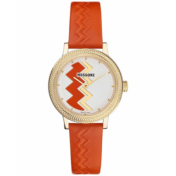 ミッソーニ レディース 腕時計 アクセサリー Women's Swiss Optic Zigzag Orange Leather Strap Watch 35mm Ip Champagne